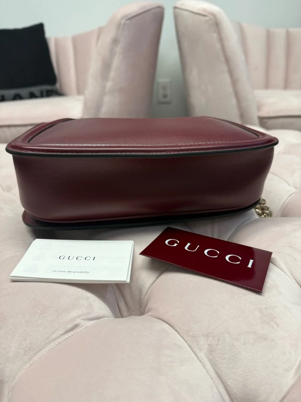 Gucci Burgundy Leather Shoulder Bag with Gold Double G - Picture 3 of 5